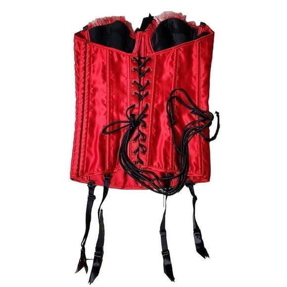 90s y2k Fredericks of hollywood red satin bow bustier corset top - Picture 4 of 4